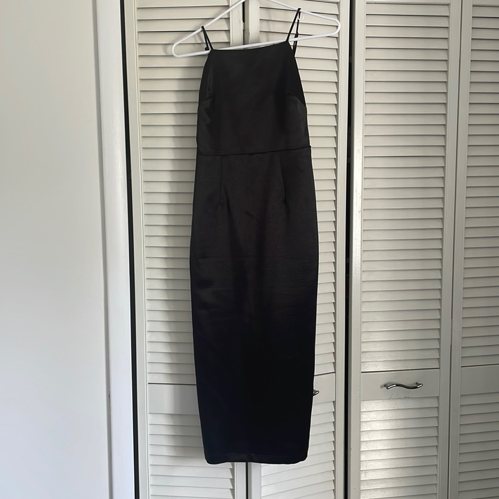 Satin midi column open back lulus black dress size small